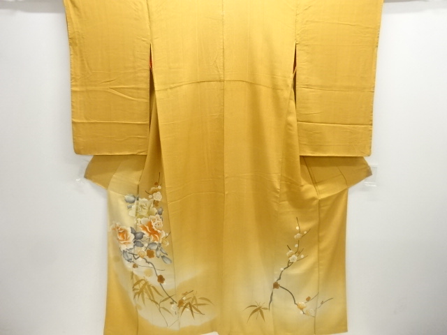 アンティーク　錦紗薔薇模様刺繍一つ紋着物